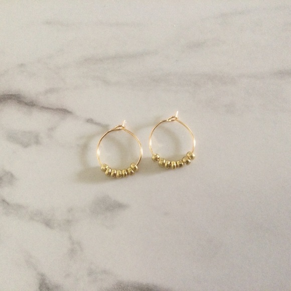 Gold Beaded Hoops - Picture 1 of 4